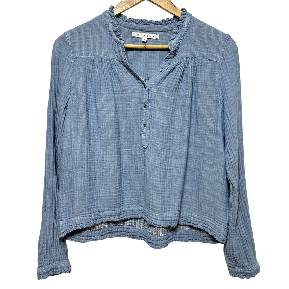 Xirena Atlas Henley Gauze Top Womens Small Blue Cotton Boho Beach Blouse